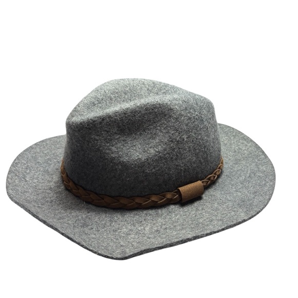 Michael Stars Gray Wool Boho Brown Braided Fall Cowgirl Hat One Size - Picture 1 of 7